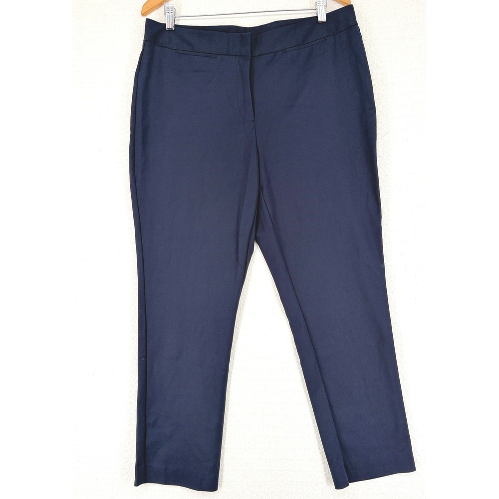 Nordstrom Collection Womens Navy Blue Stretch Cotton Blend Trousers Size 14